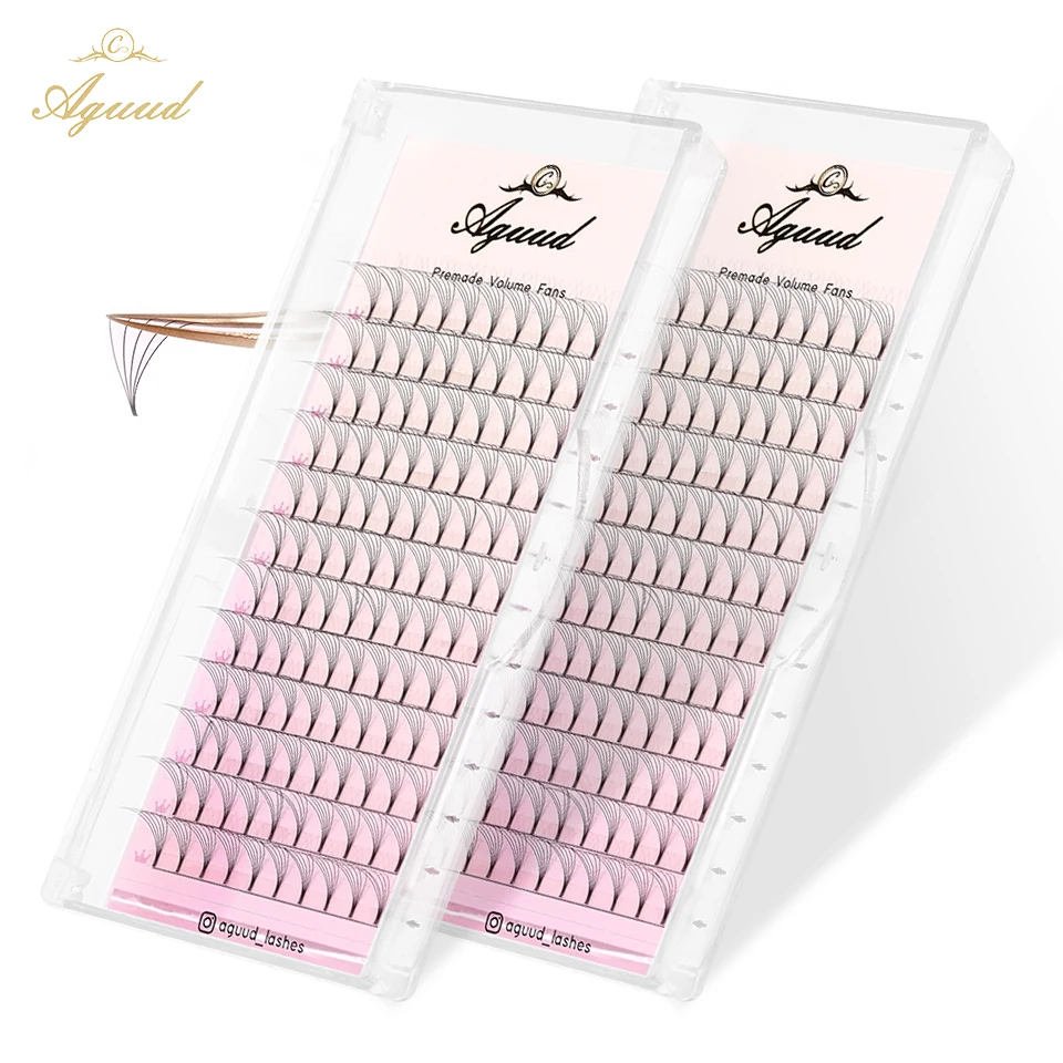 AGUUD Pre fanned Volume Fans Short Stem Eyelash Extensions 3D 4D 5D 6D Silk Soft Premade Russian Fans Thin Root Individual Lash aguud premade volume fans with sharp stem thin base 5d 6d 8d 9d 10d 12d 14d lash russian volume eyelash extensions pre made lash