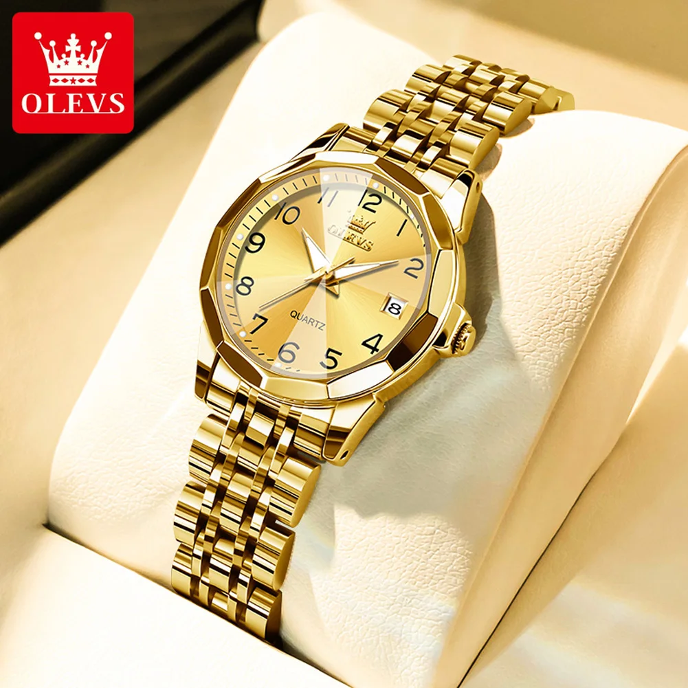 OLEVS Quartz Watch for Women Rhombus Mirror Solid Stainless steel Date Digital Dial Waterproof Elegant Bracelet Watch women watches electronic watch