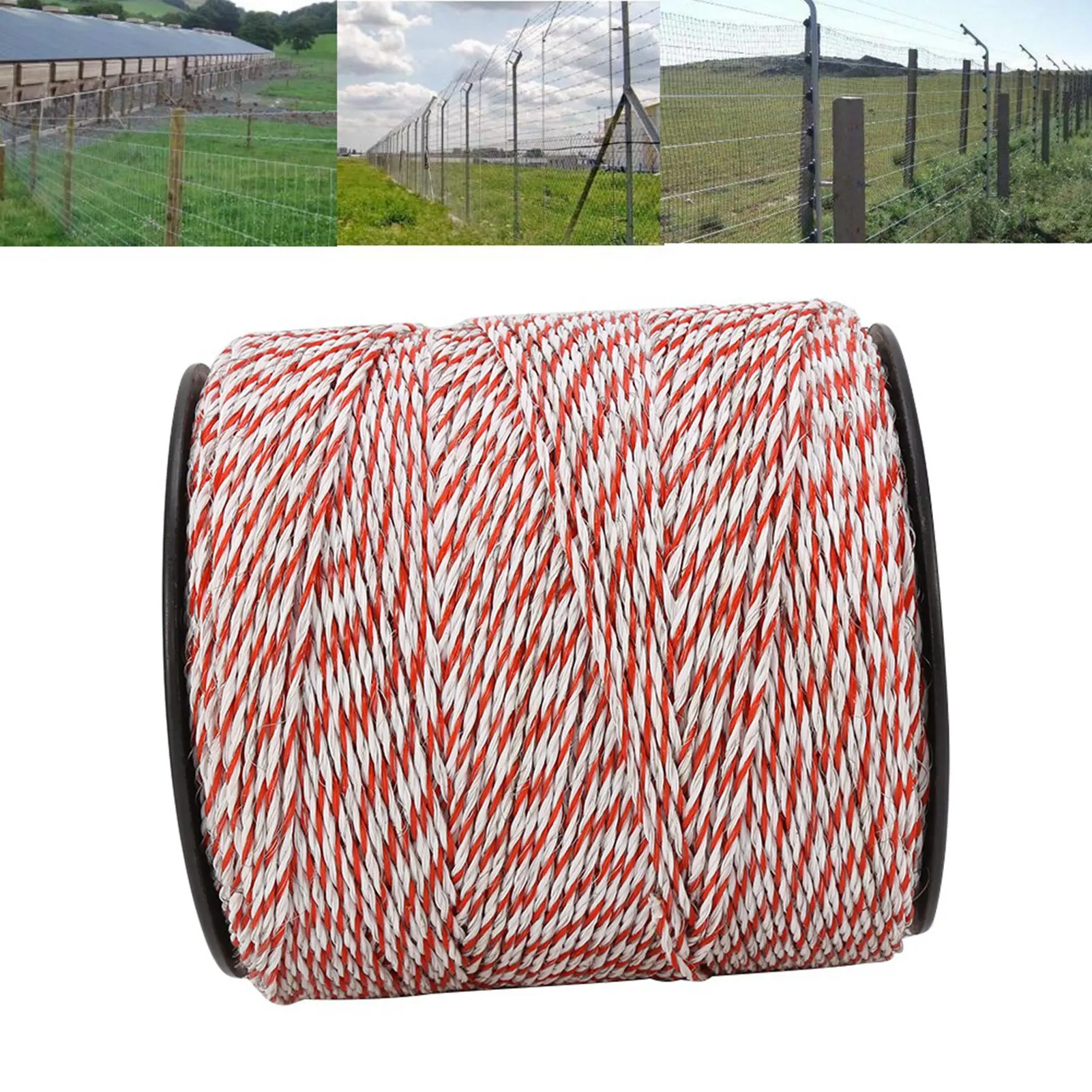 500M White&amp Red Electric Livestock Fence Wire Stainless Steel Conductive Rope Conductive Fence Wire