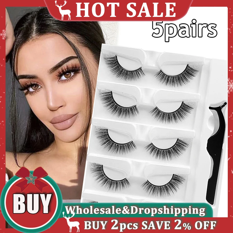 5PairsReusableSelfadhesiveFalseEyelashesWithTweezertoWearNo