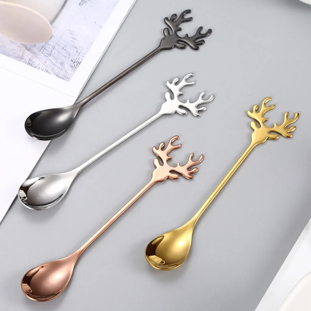 Spoon Coffee Spoon 14x2.5cm Deer Head Fawn Gold Mug Rose Gold Silver Stirring Black Coffee