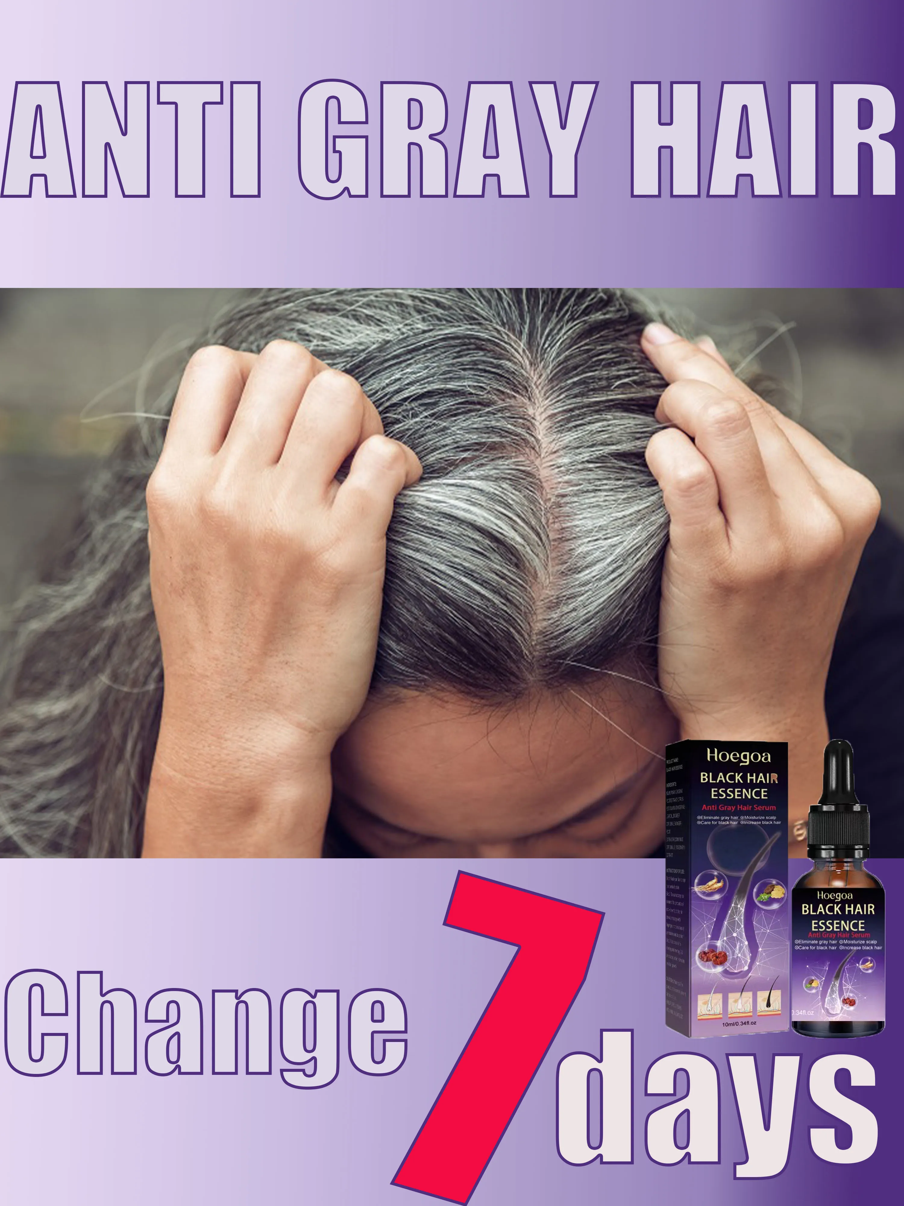 &eacute;rum de traitement pour cheveux gris et blancs, r&eacute;paration des cheveux blancs &agrave; noirs,