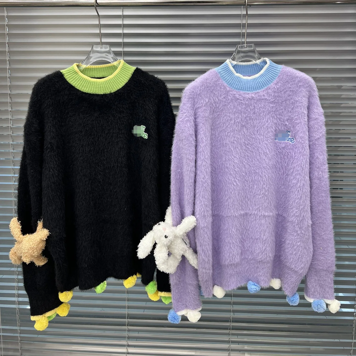 

knitted top sweater with bears rabbits dolls full sleeves casual tassel balls pullovers oversize loose jumper traf