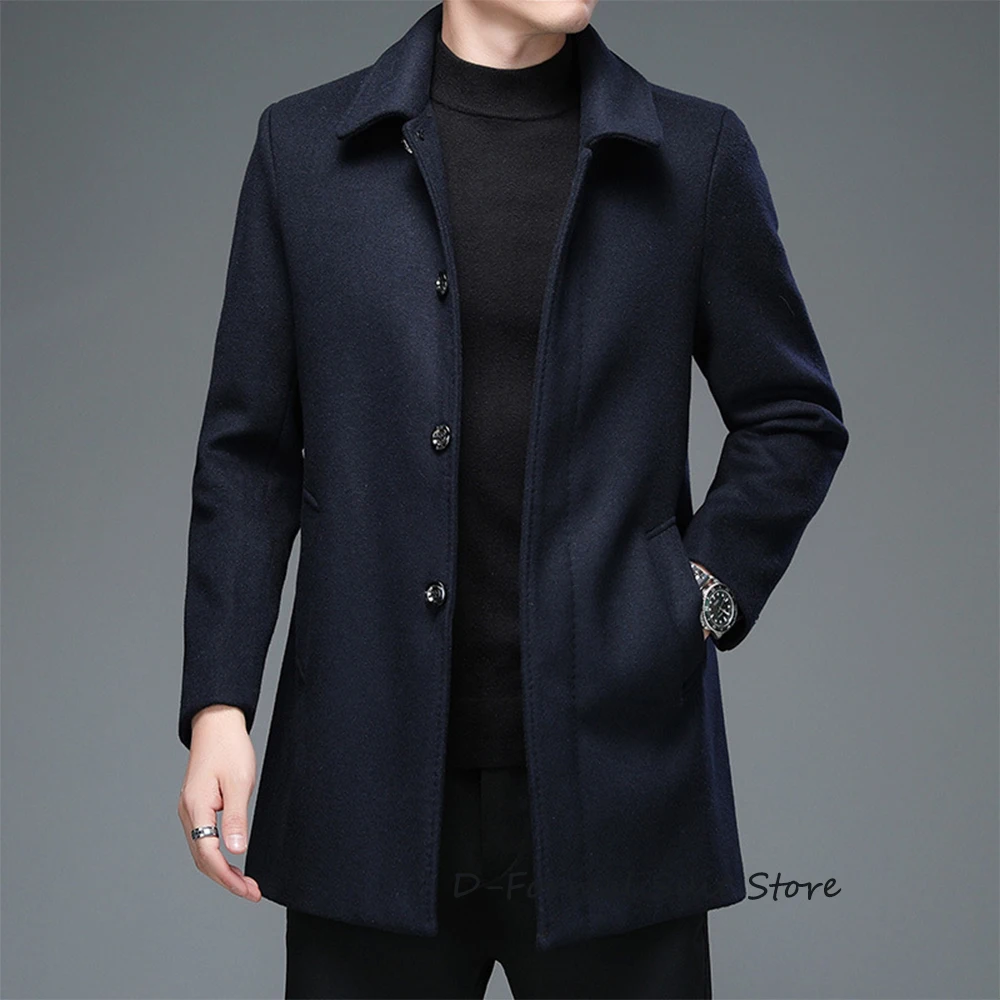 

Men's Woolen Coat Autumn And Winter Long Warm Jacket Business Casual Single-breasted Slim Fit Blazer
