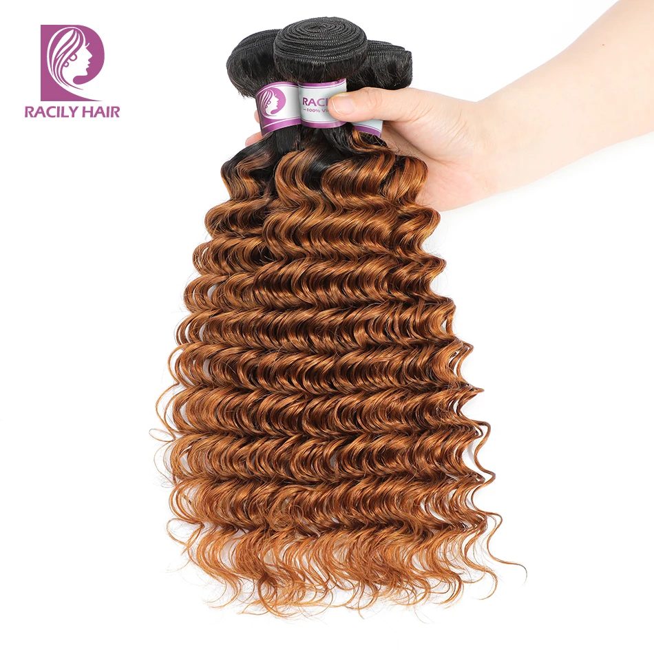 

Deep Wave Human Hair Bundles Brazilian Human Hair Weave BundlesT1B/30 Brown Deep Wave Bundle Remy Extensions 1/3 Pcs Racily