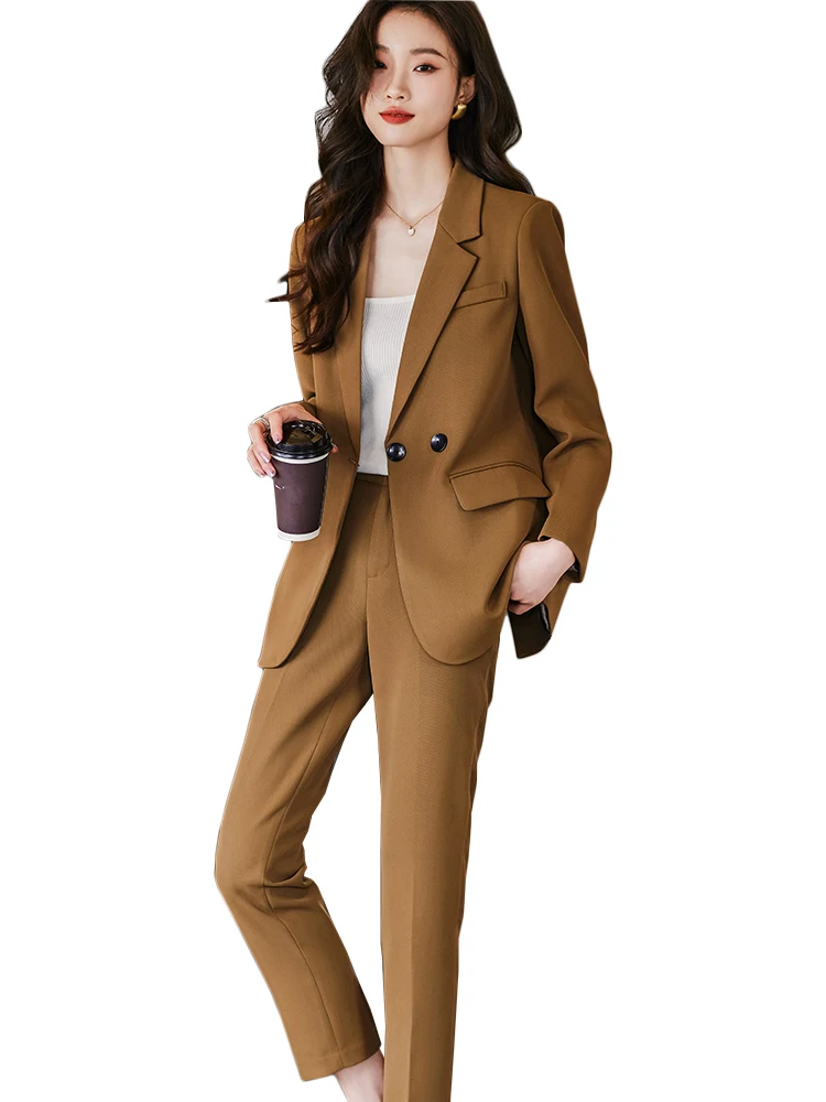 

Coffee Pink Black Women Pant Suit Office Ladies Business Work Wear Formal 2 Piece Set Female Loose Jacket Blazer And Trouser