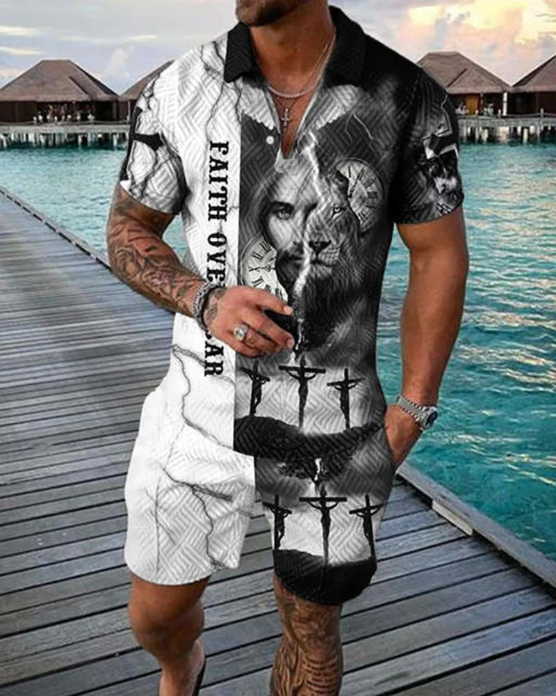 Men's Short Sleeve POLO Shirt Suit Sports Tracksuit Set 3D Printing Pattern Summer 2 Piece Outfit Luxury Clothing S-3XL