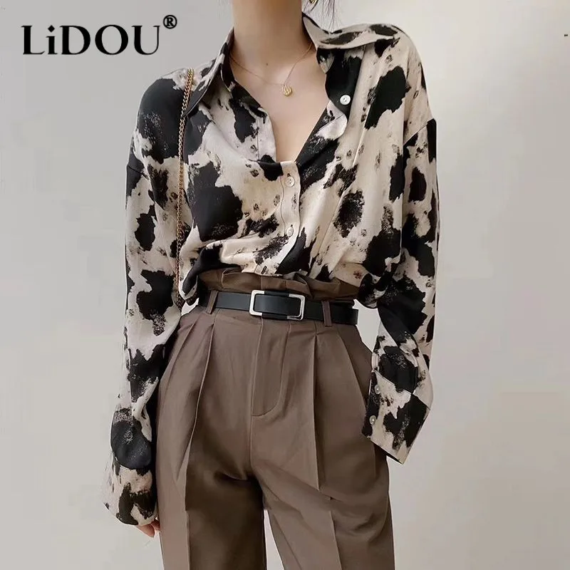 

Women's Shirt New Autumn And Winter Loose Single-breasted Polo-neck Long Sleeve Cardigan Fashion Printing Korean Style Office