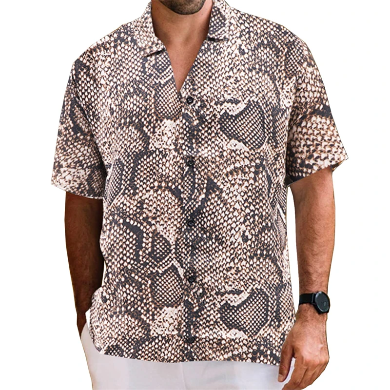 3D Printed Snake Skin Pattern Shirt Men's Clothes Harajuku Street Lapel Shirts Personality Trendy Spotted Stripes Button Blouse 5