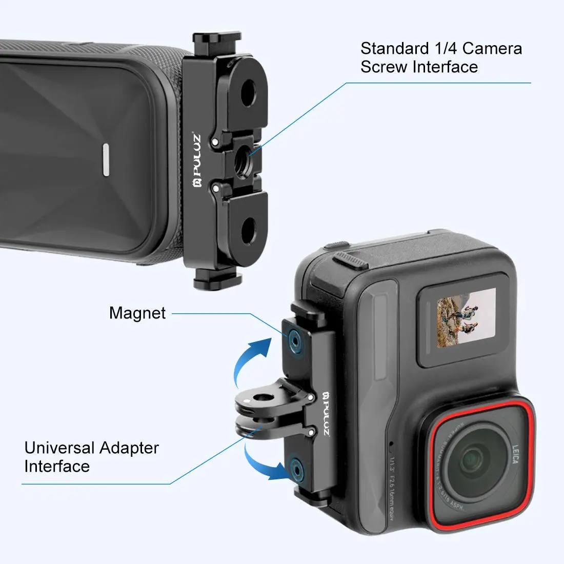 For Insta360 X5 /  X4 Air / Ace Pro / Pro 2 PULUZ Aviation Aluminum Quick Release Base Adapter Bracket