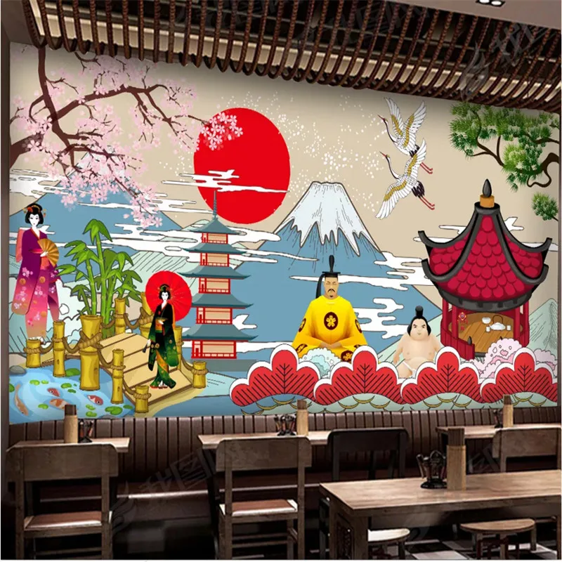 

Japanese Characteristics Characters Landscape 3D Mural Wallpaper for Cuisine Sushi Restaurant Industrial Decor Wall Paper 3D