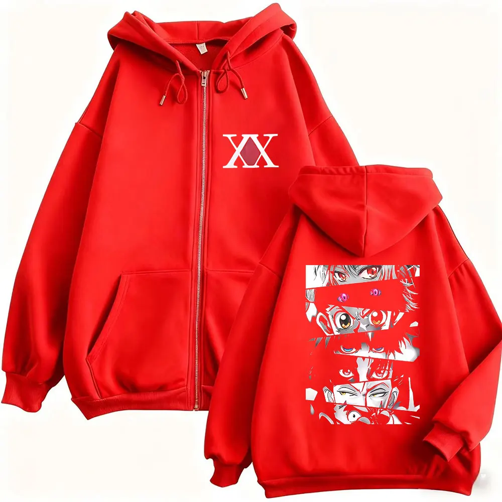 Anime Hunter X Hunter Eyes Graphic Zipper Hoodie Men Women Fashion Manga Oversized Zip Up Jacket Unisex Casual Vintage Hoodies