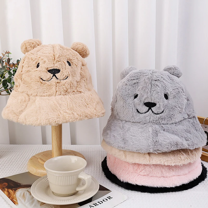 Cappello Da Orso Invernale Femminile Carino Imitazione Pelo Di Coniglio Orso Naso Cappello Da Pescatore Berretto Peluche Addensato Ciclismo Protezione
