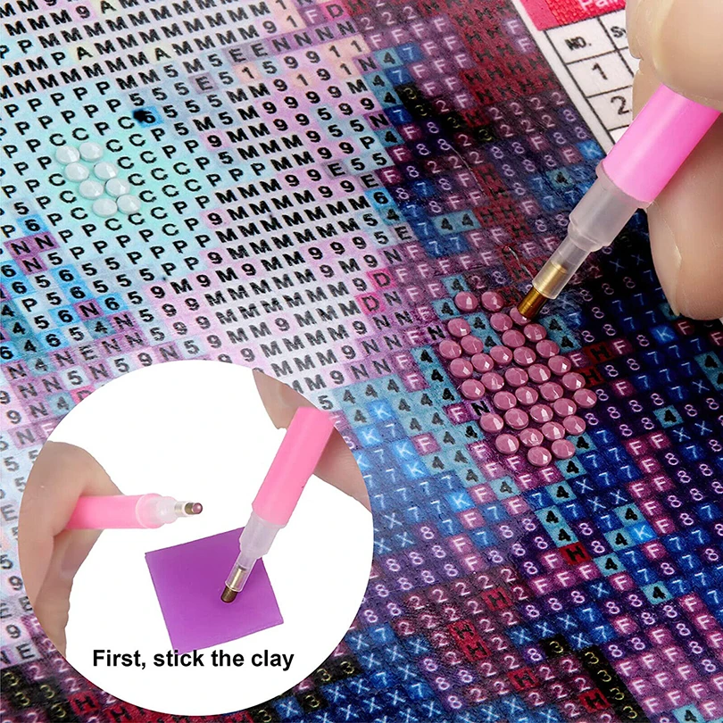 다이아몬드 페인팅 접착제 클레이 왁스 진흙 DIY 보라색 자수 도구 키트 세트, 크로스 스티치 도트 접착제, 펜 액세서리 포함, 2x2cm