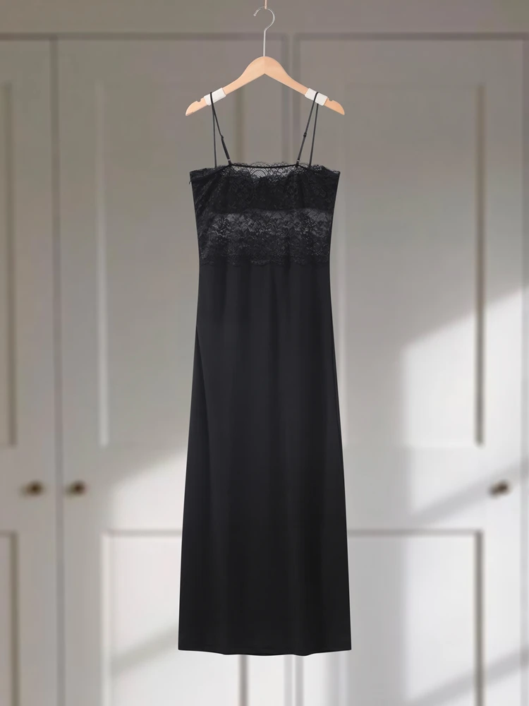 Spitzen-Patchwork Slip-Kleid für Damen, Sexy Ärmelloses Rückenfreies Ausgeschnittenes Bodycon Partykleid, Elegantes Frühlings-Abendkleid – Detail 2