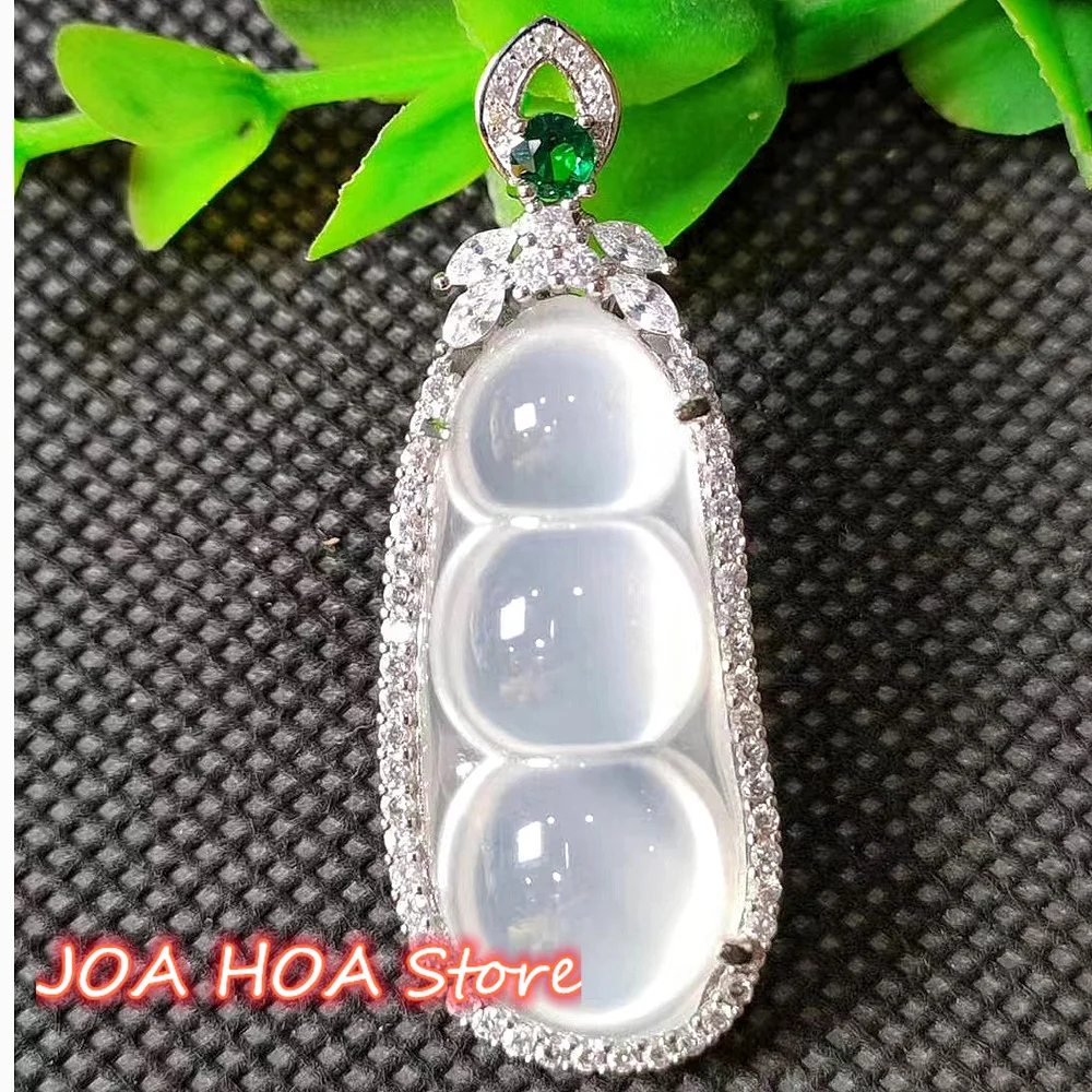 

Hand-Carved Polished 925 Silver Inlaid Exquisite Necklace Chain Natural Ice White Jade Lucky Pendant Elegant Delicate Jewelry