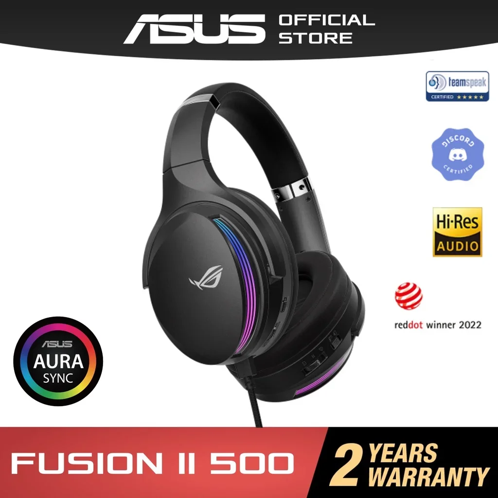 

ASUS ROG Fusion II 500 300 RGB Gaming Headset Quad DAC - Deep BASS - Immersive sound virtual 7.1 surround sound