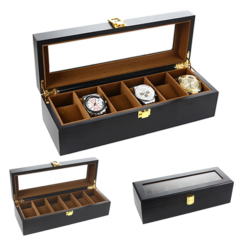 Wooden 6/10/12 Grids Luxury Watch Holder Boxes For Men and Women Glass Top Jewelry Organizer Stroge Cases Clock Gifts Boxes