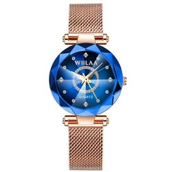 Elegant Rhinestone Women's Bracelet Watch in Gold (Mesh blue)