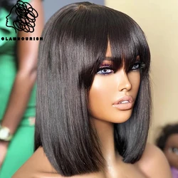 Straight Wig With Bang Short Bob Wigs For Black Women Brazilian Virgin Hair Wigs Machine Made Glueless Human Hair Wigs with Bang