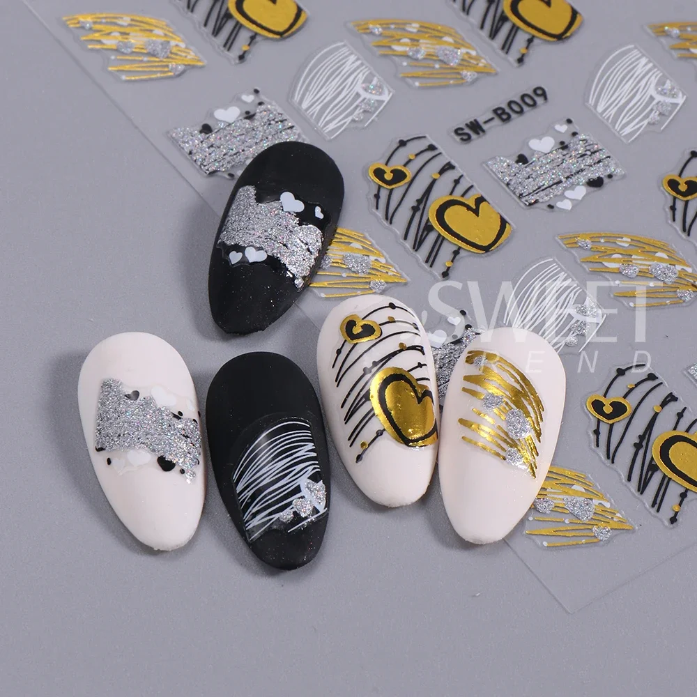 3/7pcs 3D Valentine's Nail Stickers Glitter Heart Love Star Self-Adhesive Slider Geometry Decals Manicure Accessories Decoration