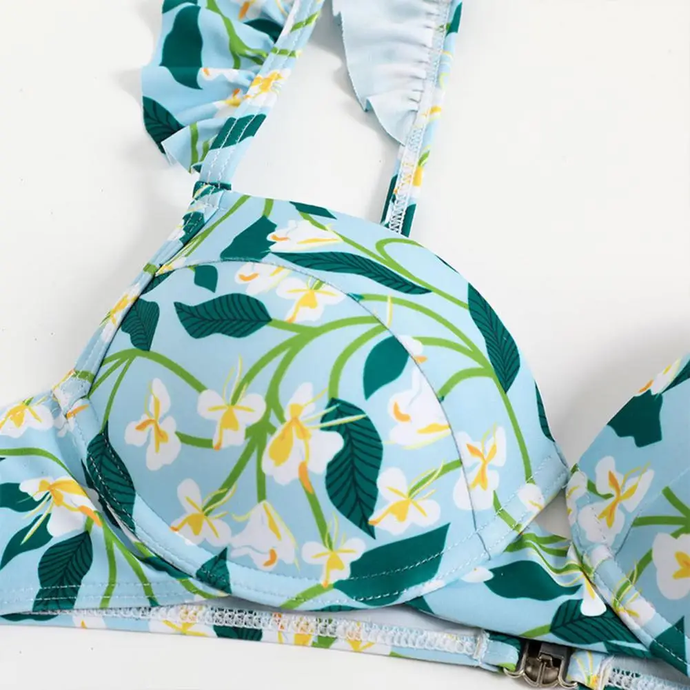 

Раздельный купальник в богемном стиле с оборками на рукавах, Бюстгальтер-бандо, купальный комплект с высокой талией, комплект бикини с цветочным принтом, женский летний купальник из 2 предметов