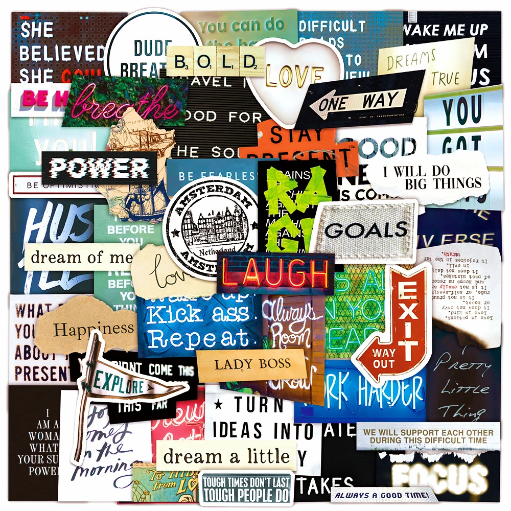 

10/30/60pcs Vintage Collage Text Stickers Graffiti Stationery Planner Journal Scrapbooking Waterproof Sticker Decals Toys Gifts
