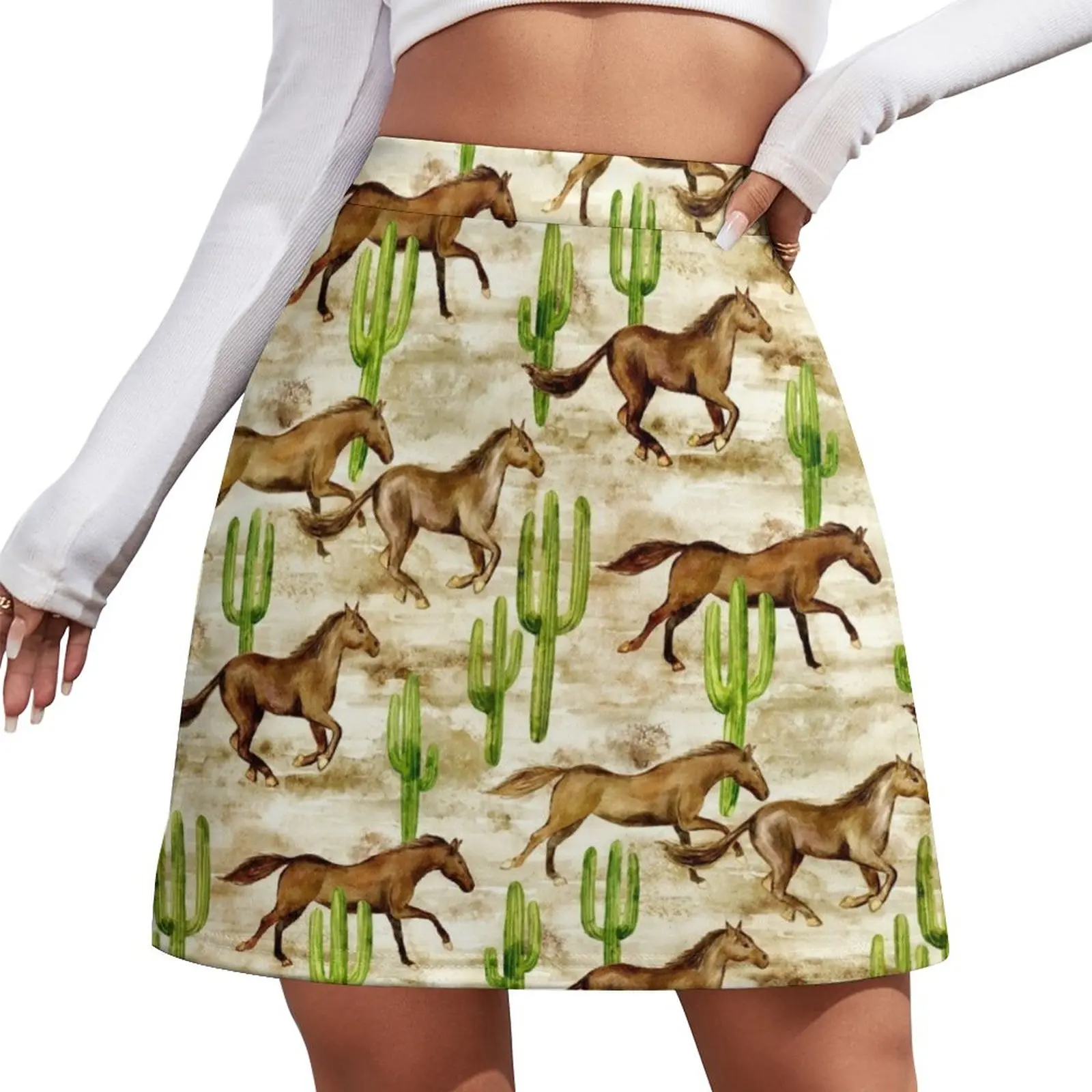 Wild and Free - watercolor horses Mini Skirt short skirt korean clothes ladies fashion korean clothing luxury ladies wide belt leather straps vintage metal buckle leather wide fashion wild pin buckle women s belt waist harness belt