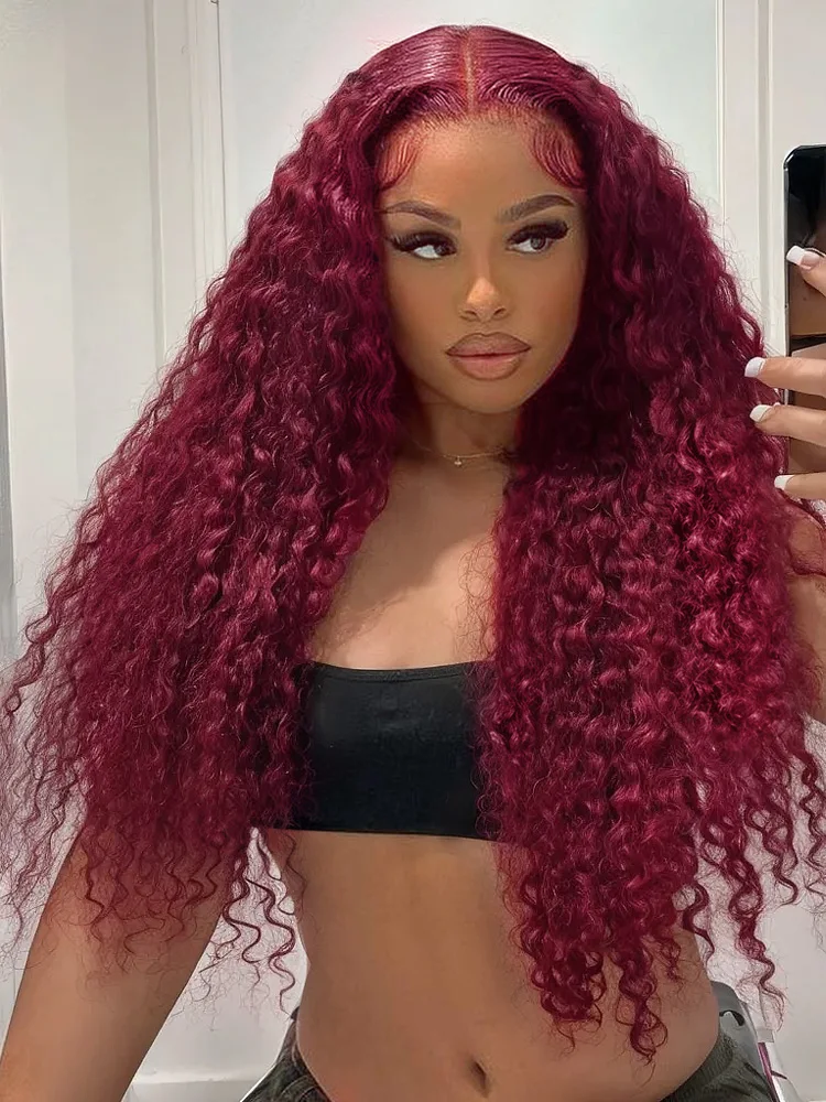 100% Human Hair Deep Wave 99J Burgundy 13x4 Lace Frontal Wig 13x6 Curly 30 40 Inch HD Lace Front Wigs Red Water Kinky Brazilian - Image 3