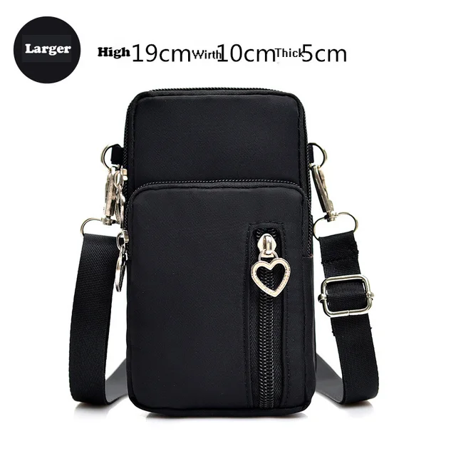 Universal Mobile Phone Bag For Samsung/iPhone/Huawei/HTC/LG Case Wallet Outdoor Sport Arm Purse Shoulder Bag Women Phone Pouch Larger Black