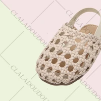11.5-15.5cm Brand Weaves Toddler Girls Sandalias,Brown Pink Hollow Elastic Band Baby Outside Slippers,Enfants Girls Summer Flat 5
