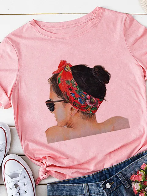 Yellow T-shirt Women Summer Print Lady Casual T Shirt Tops Harajuku Streetwear Short Sleeve Tshirt,Drop Ship P6018E-Pink