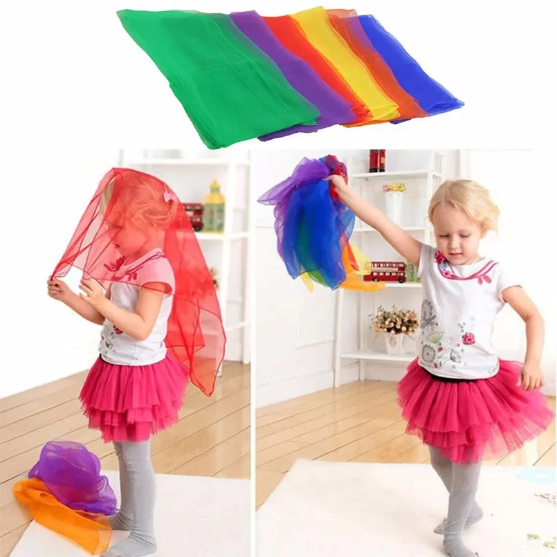 Children Gymnastics Square Scarf children scarf toy 6Pcs Outdoor Game Toy Sports Dance Interactive Handkerchief Gym Towel Gauze