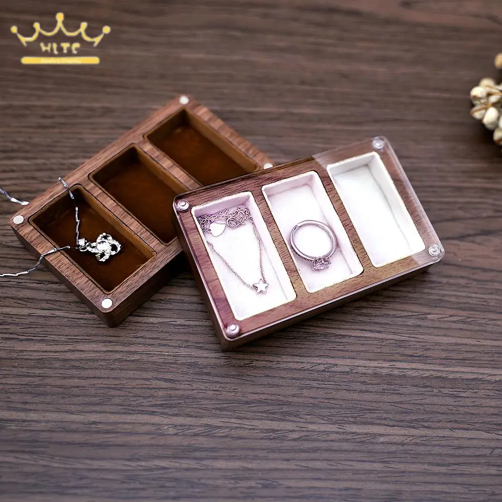 Vintage Wood Jewelry Box with Lid Earrings Ring Necklace Storage Box 3 Girds and 5 Girds Small Jewelry Organizer Tray