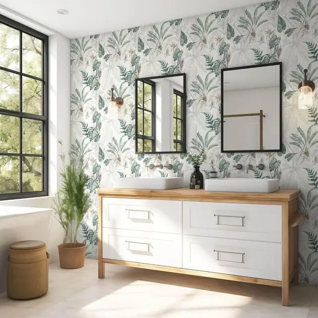 Tropical Palm Leaf Peel & Stick Wallpaper – Light Green Olive 4