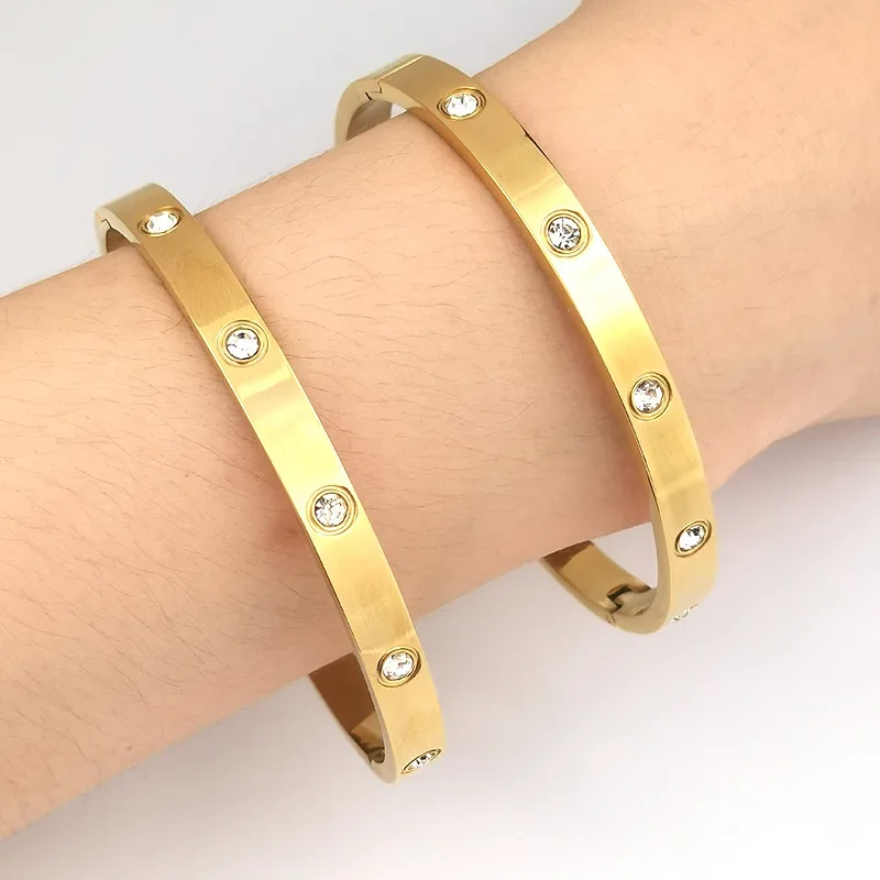 Classic Zircon Cross Nail Hand Accessories Bracelets Stainless Steel Screw Brand Jewelry Bangles for Woman, Bangle Bracelet, Zircon Bracelet, Stainless Steel Bracelet