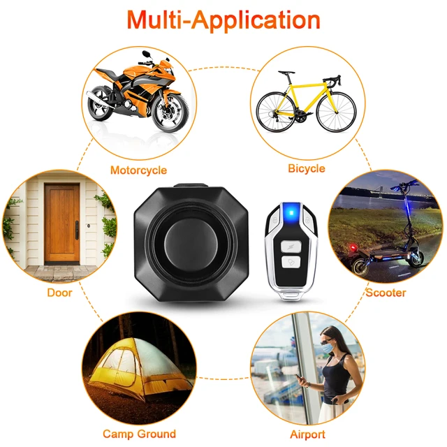 USB Rechargeable Bike Alarm with Remote Control Wireless Bicycle Vibration Alarm Motorcycle Alarm Security Protection 5