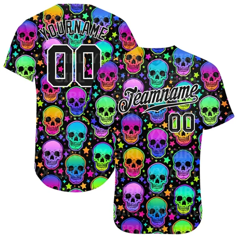 

Custom 3D Pattern Bright Multicolored Halloween Bats Authentic Baseball Jersey 3D Printed Men and Women Shirt Casual Shirts