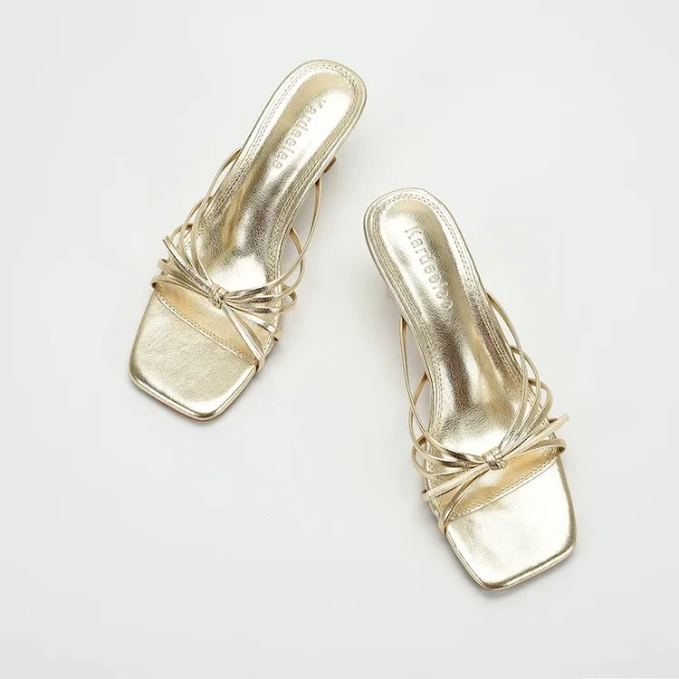 Neue Sommer-Sandalen für Damen mit dünnen Riemen und dünnem Absatz, quadratischer Zehenpartie, offener Spitze, zum Hineinschlüpfen, strapazierfähig, mittelhoher Absatz – Detail 3