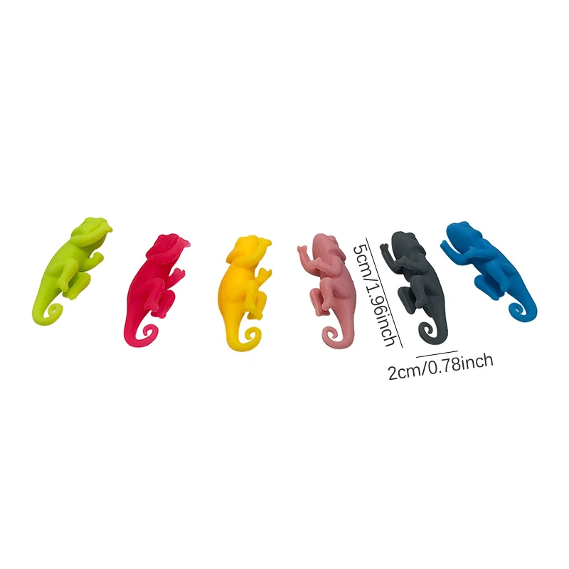 6Pcs/Set Chameleon Shape Wine Glass Markers Drinking Cup Identifier Sign Mark Food Grade Silicone Party Supplies