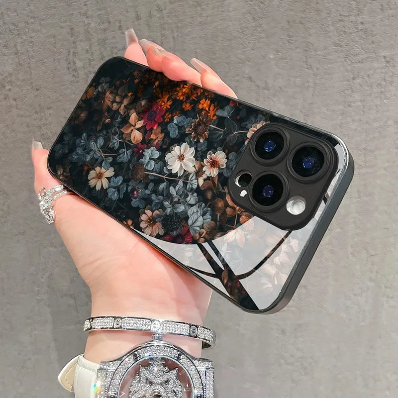 Vintage Floral Glass Phone Case - Retro Design