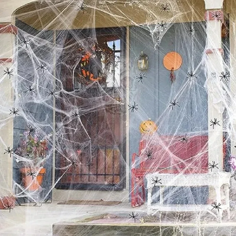 Halloween Spider Web DIY Decor Super Stretch Cobwebs with Fake Spiders Scary Party DIY Decoration for Home Haunted House