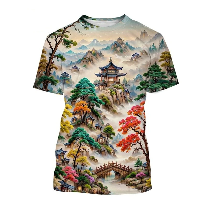 

Landscape 3D Printed T-shirt Scenery Painting Art T Shirt For Men Fashion Round Neck Short-sleeved Casual Summer Tees Tops