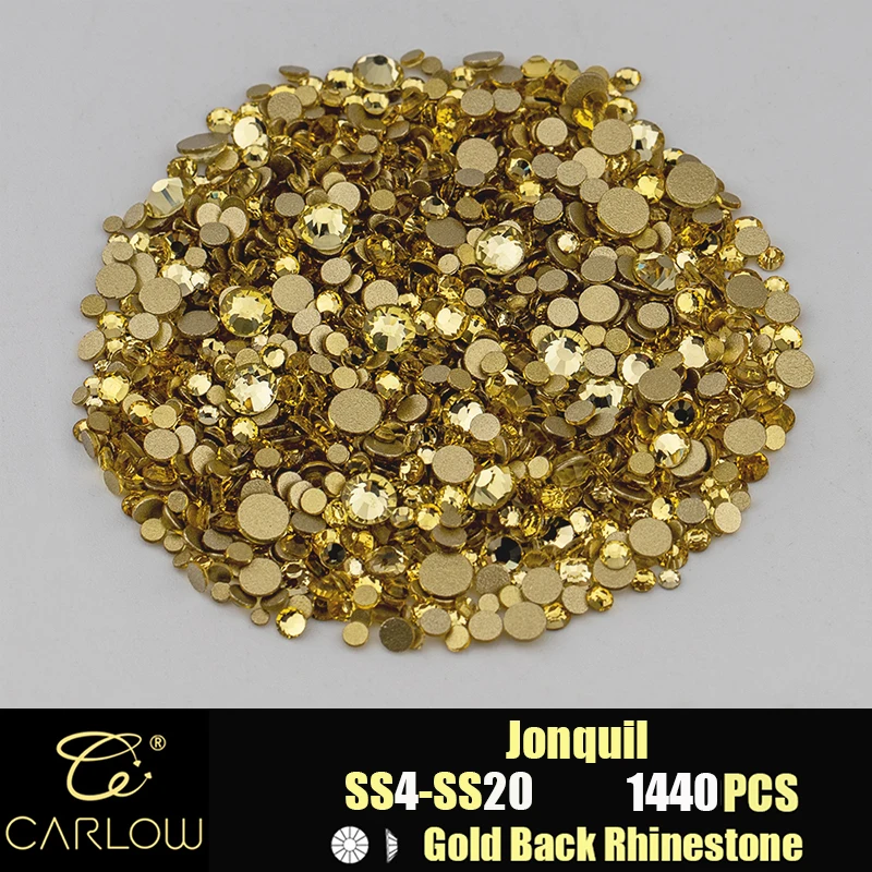 Shiny Gold Back Glass Crystal Rhinestones for DIY Crafts and Nail Art - 1440 Pieces
