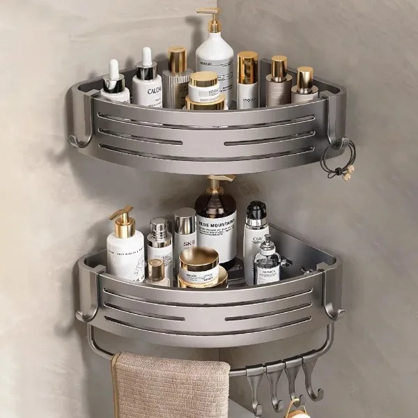Aluminum Alloy Bathroom Shelves Punch-free Thickened Tripod Wall-mounted Corner Shelf Bathroom Accessories Shower Organizer