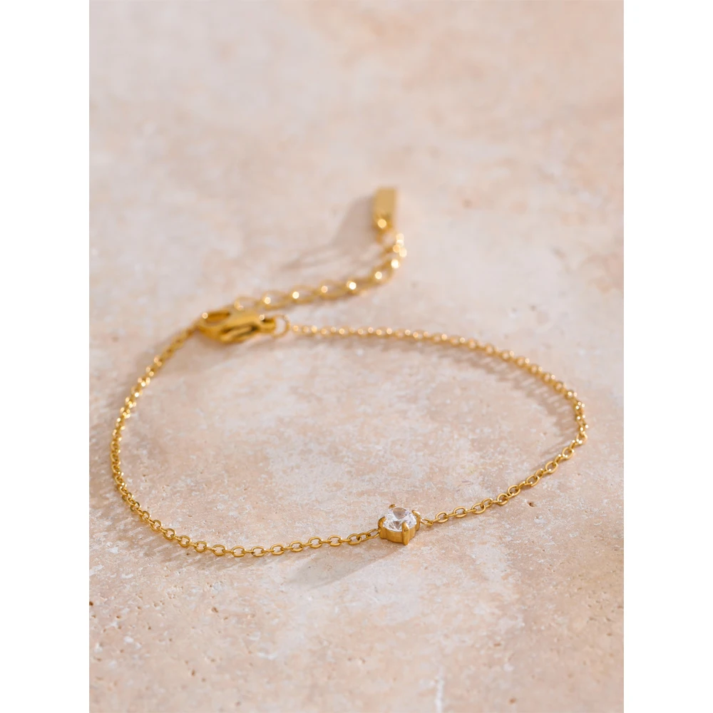 Yhpup Stainless Steel Zircon Thin Chain Shiny Bracelet