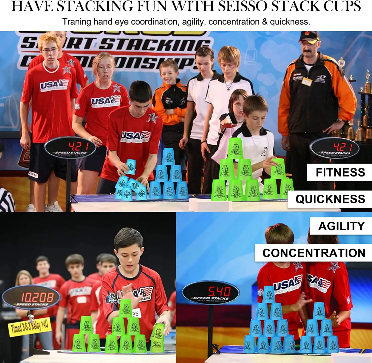 Quick Stack Cups 12 Pack Stacking Cups Children Classic Stack Speed Training Game Toys Festival Gifts for Boys Girls