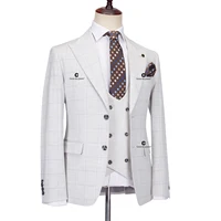 Cenne Des Graoom 2023 Elegant Plaid Suits for Men Tailor-Made Slim Fit Jacket Vest Pants 3 Pcs Set Groom Business Office Meeting 2