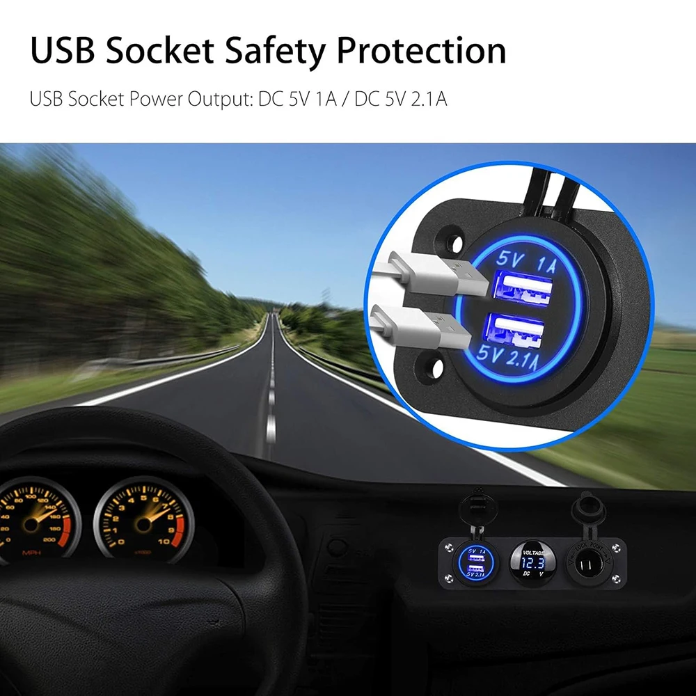 12-24V 시가 라이터 소켓 스플리터 3 in1 방수 3.1A 듀얼 USB 충전 소켓 패널 LED 볼트미터 자동차 보트 트럭용