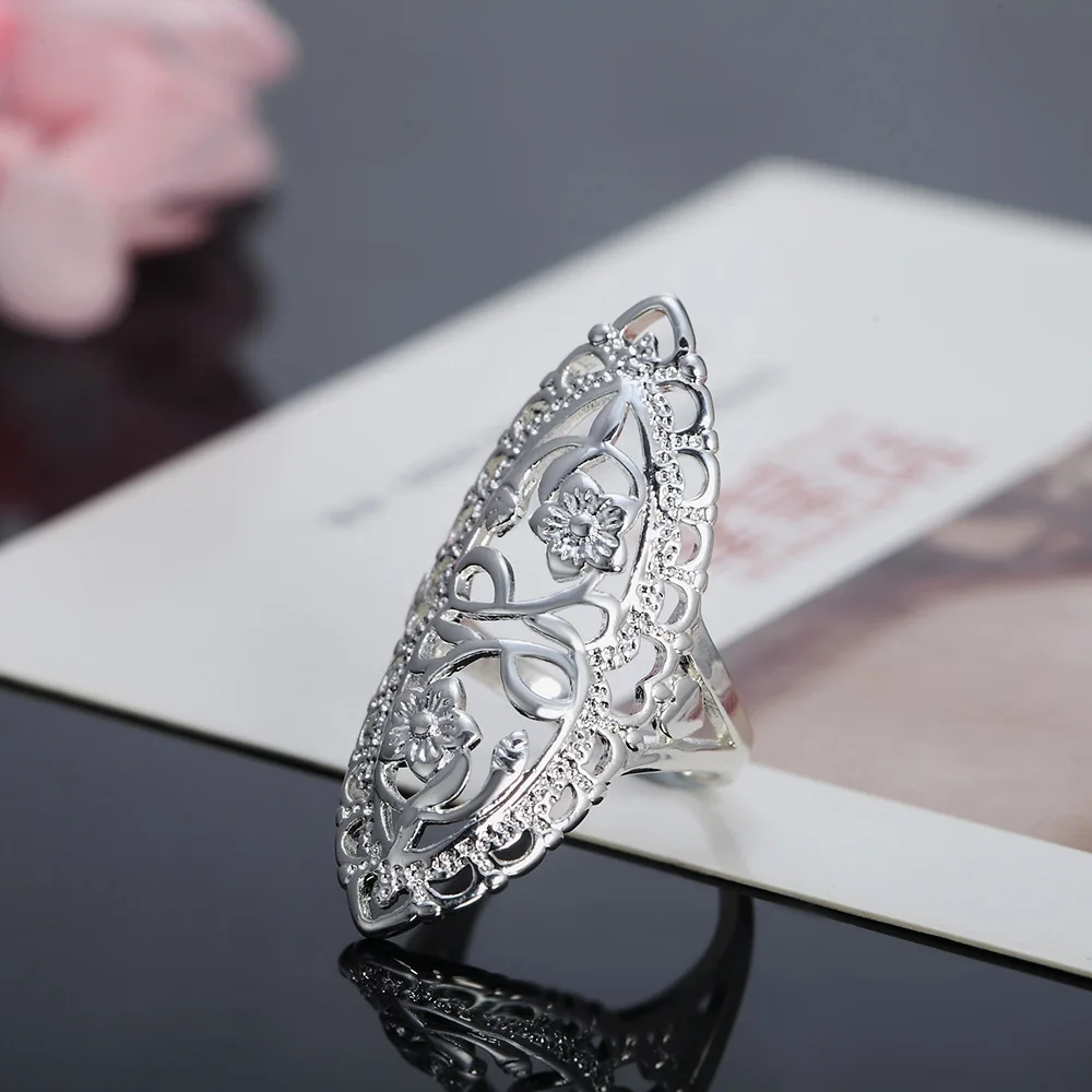 New 925 Sterling Silver Rings For Women fine Retro Hollow wide flower Fashion Party Gifts Girl student Charm wedding Jewelry